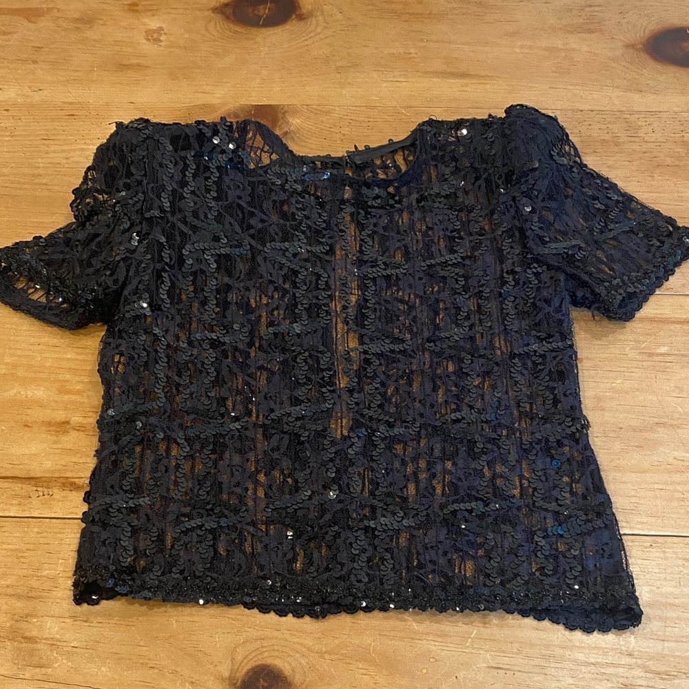 Black Lace Sequin Blouse
